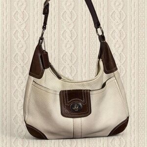 Elegant COACH Cream and Brown Women's Shoulder Bag